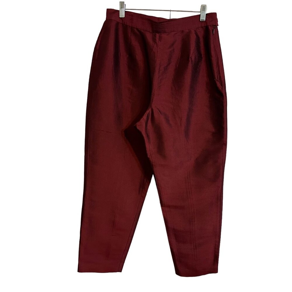 Rena Rowan Red Silk Pleated Pants Women's SZ 14 Office Career Quiet Luxury - Picture 2 of 4